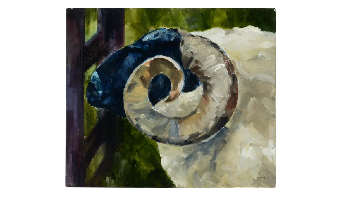 Tom Dack, King of the Flock, oil on box canvas