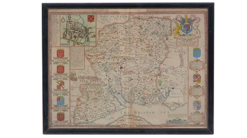 John Speed, Map of Hampshire, hand-tinted engraving