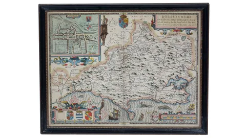 John Speed, Map of Dorsetshire, hand-tinted engraving