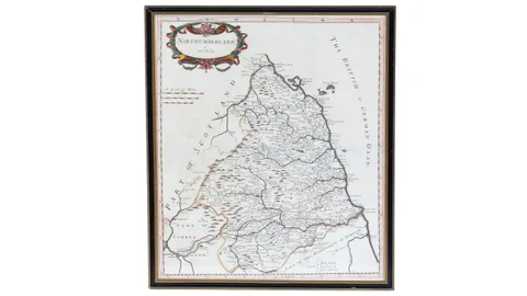 Robert Morden, Map of Northumberland, hand-tinted engraving