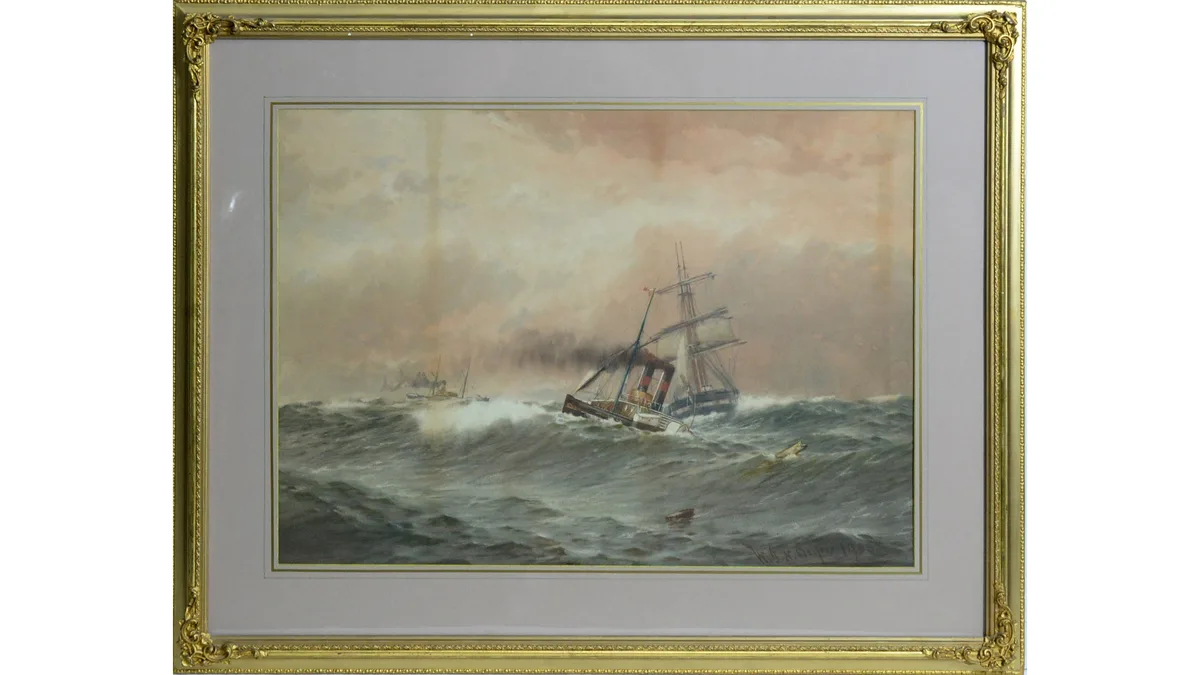 William Thomas Nichol Boyce, Navigating Rough Tides, watercolour