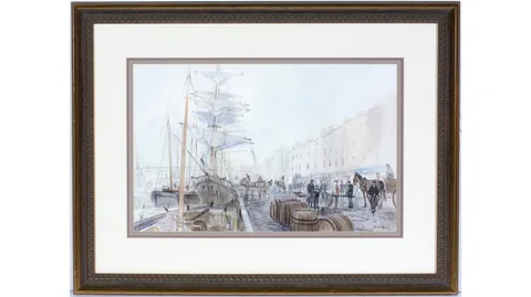 Cecil Peter Knox, Brig Landing at the Quayside, watercolour