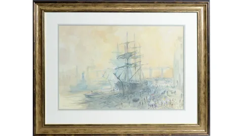 Cecil Peter Knox, Banque at the Quayside with Newcastle High Level Bridge, watercolour