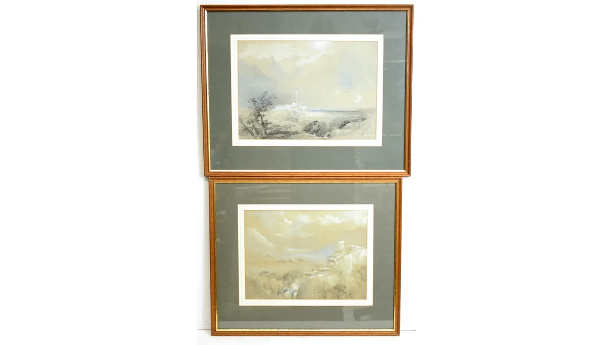Thomas Miles Richardson, en grisaille charcoal and gouache, En grisaille charcoal, graphite, and gouache