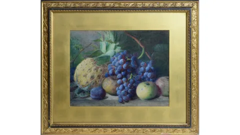 Charles Henry Slater, Still Life with Pineapple and Black Grapes, watercolour