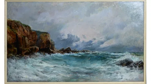Charles Rutherford, Crashing Waves and Rocks, oil on canvas