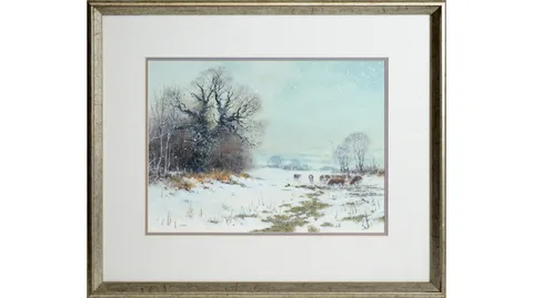 Joe Hush, Soft Snowfall and Cattle, acrylic