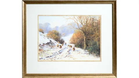Joe Hush, Winter Sheep Ambling in the Snow, acrylic