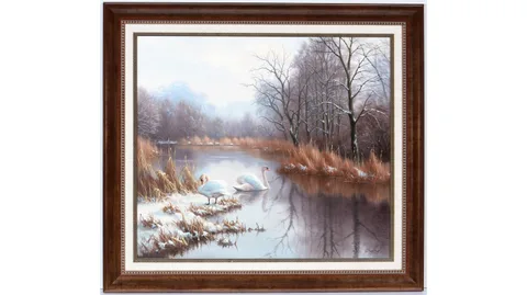 Winter Swans by 20th Century British, oil on canvas, sold Feb 2023