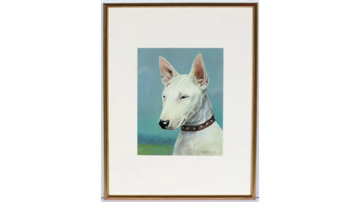 Edith Oliver, Portrait of an English Bull Dog, oil on canvasboard
