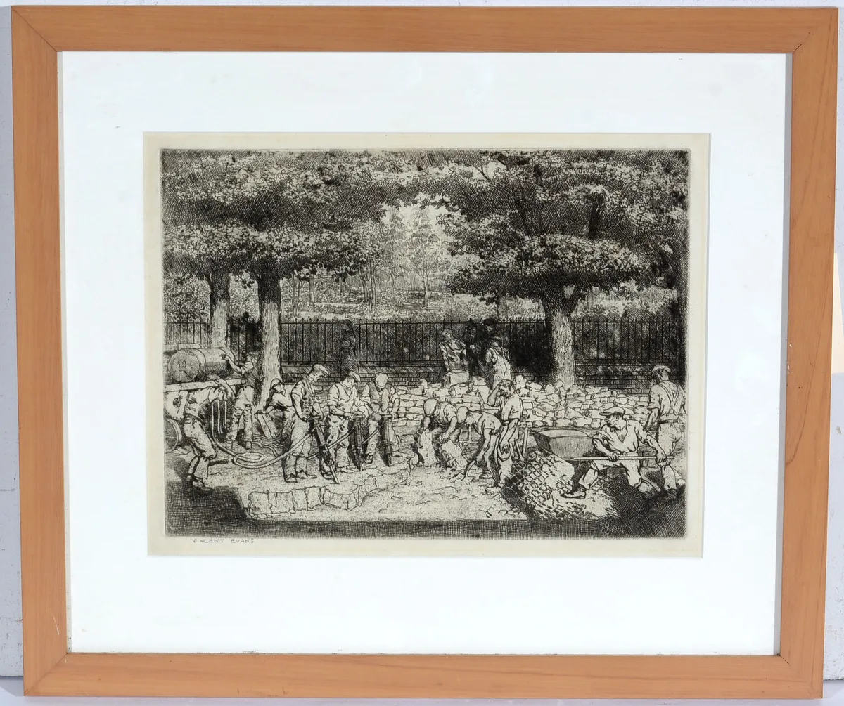 Vincent Evans, Roadworkers, etching