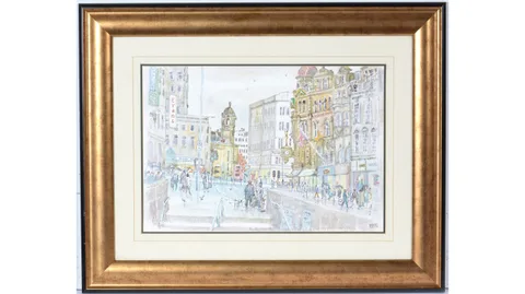 Metro & New Bridge Street, Newcastle-Upon-Tyne by Charlie Rogers, watercolour, sold Jan 2023