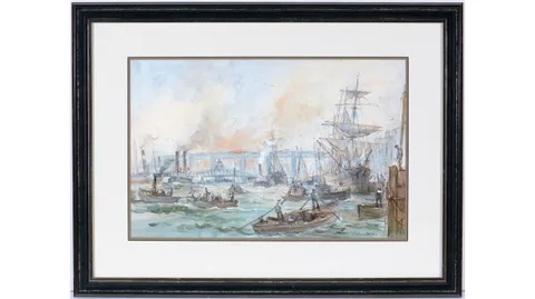 Cecil Peter Knox, Shipping on the Tyne, watercolour