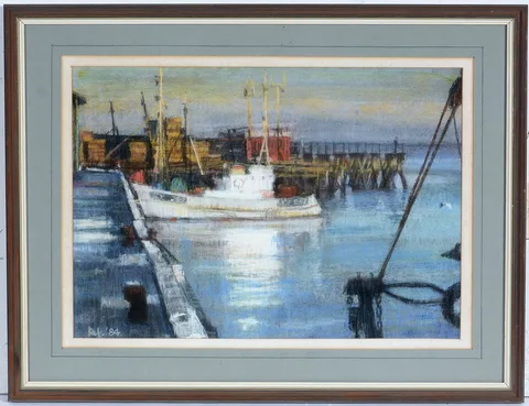 Ross Hickling, 247 Moored off the Coast, pastel