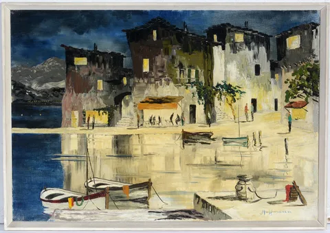 20th Century Continental, Quiet Mediterranian Nights, oil on canvas