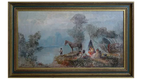 A Gypsy Family Gathered at Dusk by Josef Jiri Kamenicky, oil on canvas, sold Jan 2023