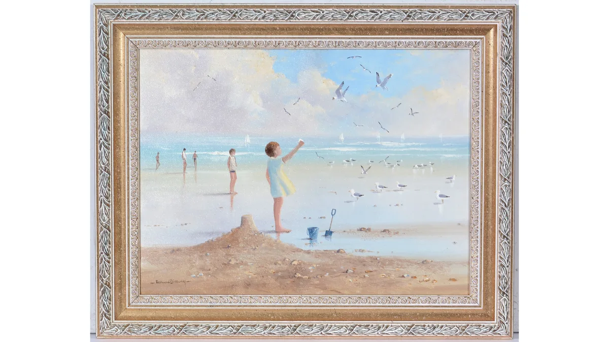 Richard Blowy, Sandcastles and Seagulls, oil on canvas