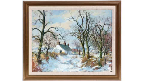 Winter Scene by Donald Shearer, oil on canvas, sold Jan 2023