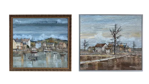 Francis J. Dempsey, British Homestead and Harbour Views, oil on canvas