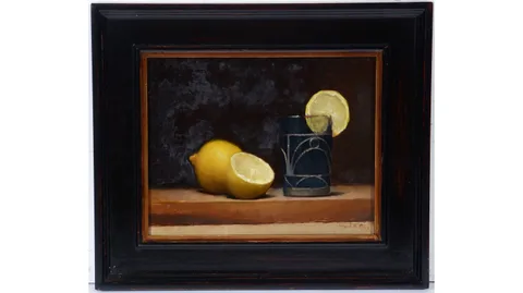 Hunter, Still Life with Lemons, oil on board