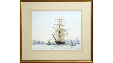 Cecil Peter Knox, Barque Coming Down River on the Tide, watercolour
