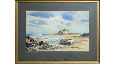 Ronald Lambert Moore, Bamburgh Castle, watercolour