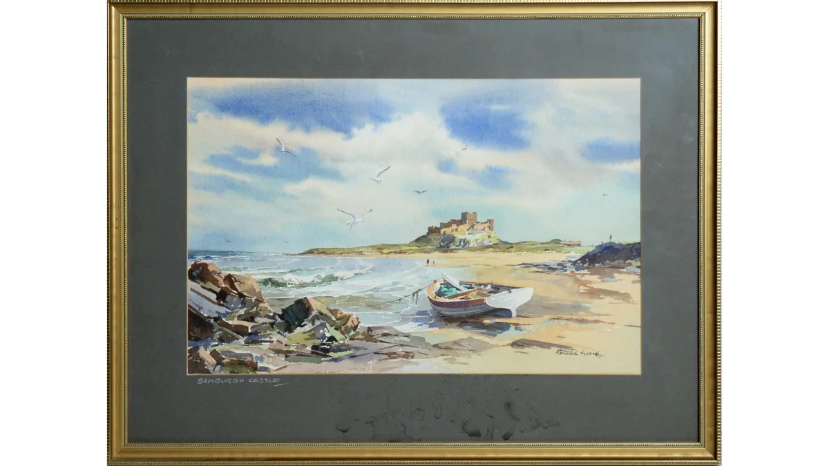 Ronald Lambert Moore, Bamburgh Castle, watercolour