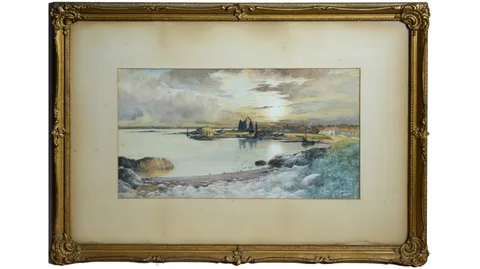 Thomas Swift Hutton, Lindisfarne at Dusk, watercolour