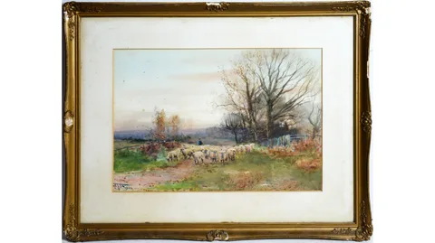 Henry Charles Fox, The Dusk Sheep Drive, watercolour