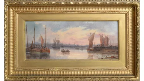 John Wilson Ewbank, A Harbour at Sunrise, oil on panel