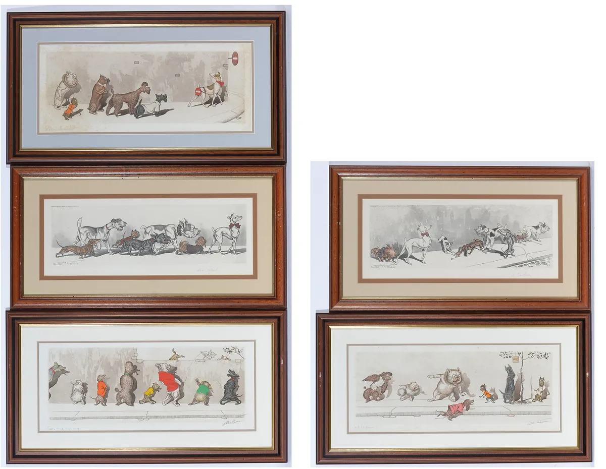 Boris O'Klein, Five Cartoons from the "Dirty Dogs of Paris" Series, three signed in pencil