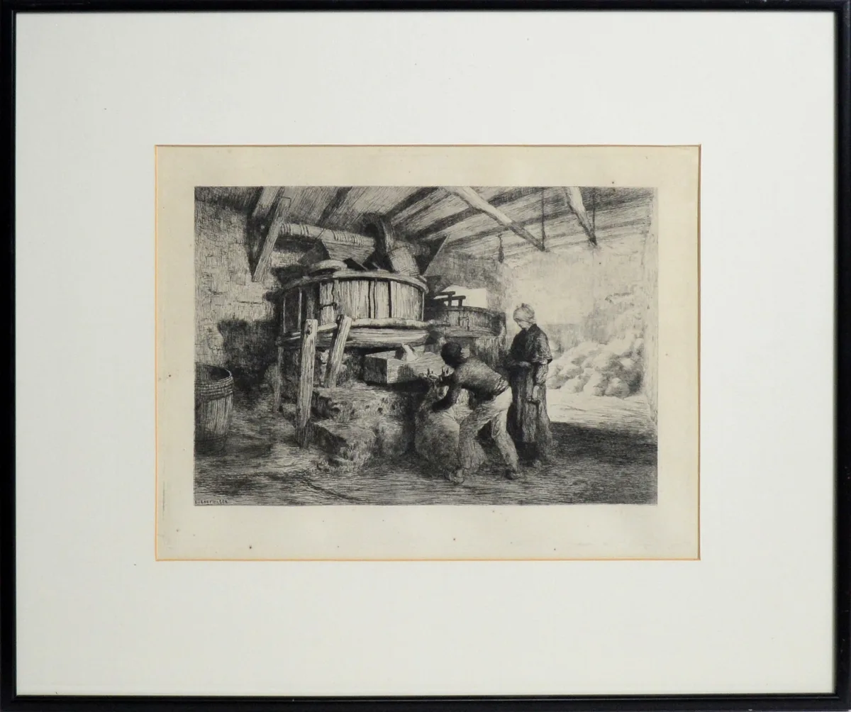 Léon Augustin Lhermitte, Interior of a Mill in Kersaint, Finistere, etching