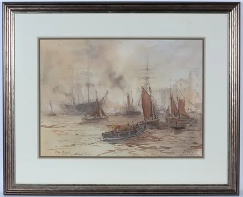 Cecil Peter Knox, The Dock, High Tide, watercolour