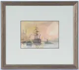 Cecil Peter Knox, Tall Ships and a Steam Tug at Dusk