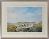Walter Holmes, A Wooden Boat in the Shallows Near Alnmouth