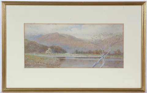 Edward Arden, Lakeland View with Lone Tree, watercolour