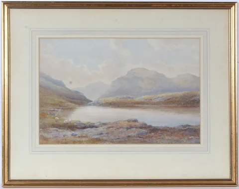Edward Arden, Peaceful Lakeland Prospect with Sheep Grazing, watercolour
