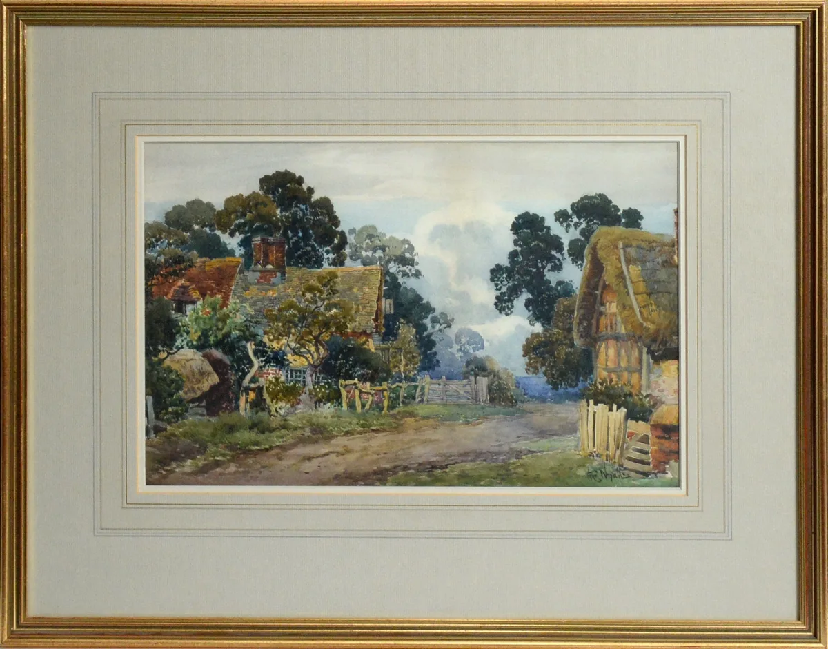 Augustus Charles Wyatt, Half-Timbered Country Cottages, watercolour
