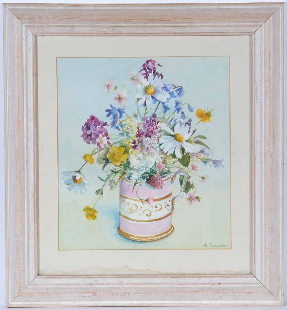 B. Swan, Wildflower Still Life in a Victorian Lustre Cup, watercolour