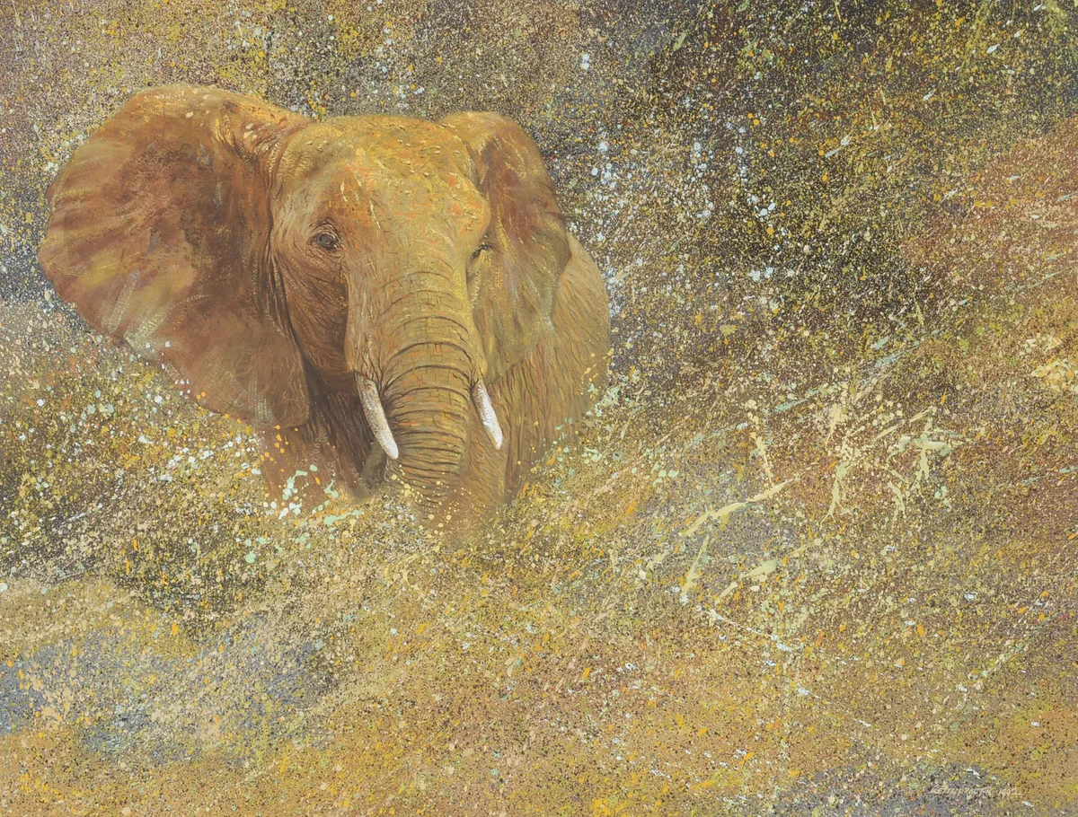 Keith Proctor, Elephant Emerging, watercolour