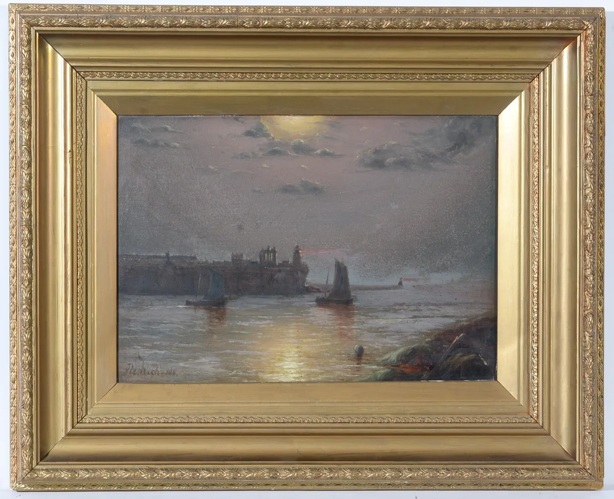 J. W. Richards, Tynemouth Lighthouse at Eventide, oil on canvas
