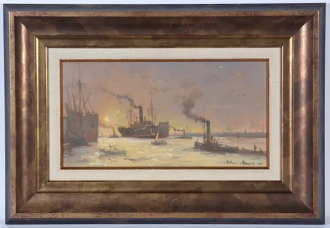 Cecil Peter Knox, Dusk on the Tyne, oil on board
