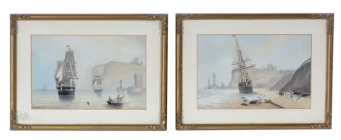 R. Marshall, Whitby at Low and High Tide, oil on board