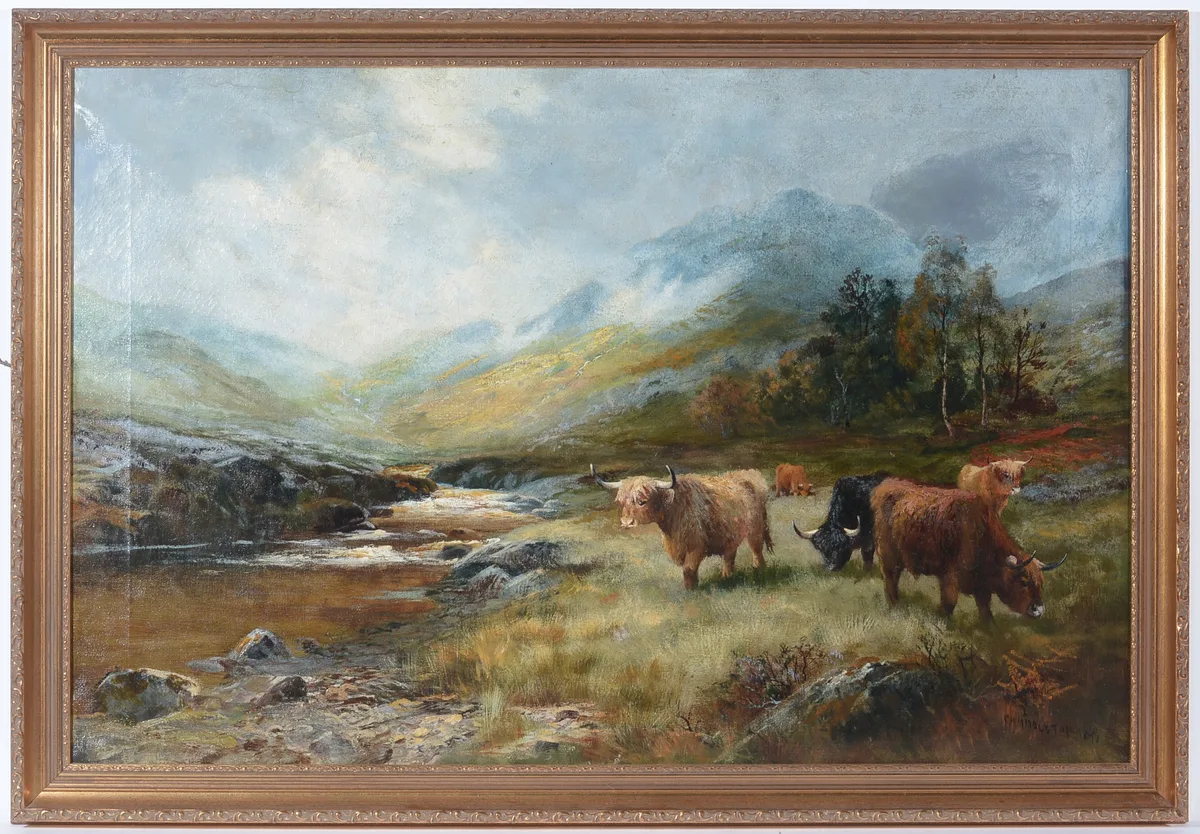 Charles William Middleton, Highland Cows in an Autumnal Landscape, oil on canvas