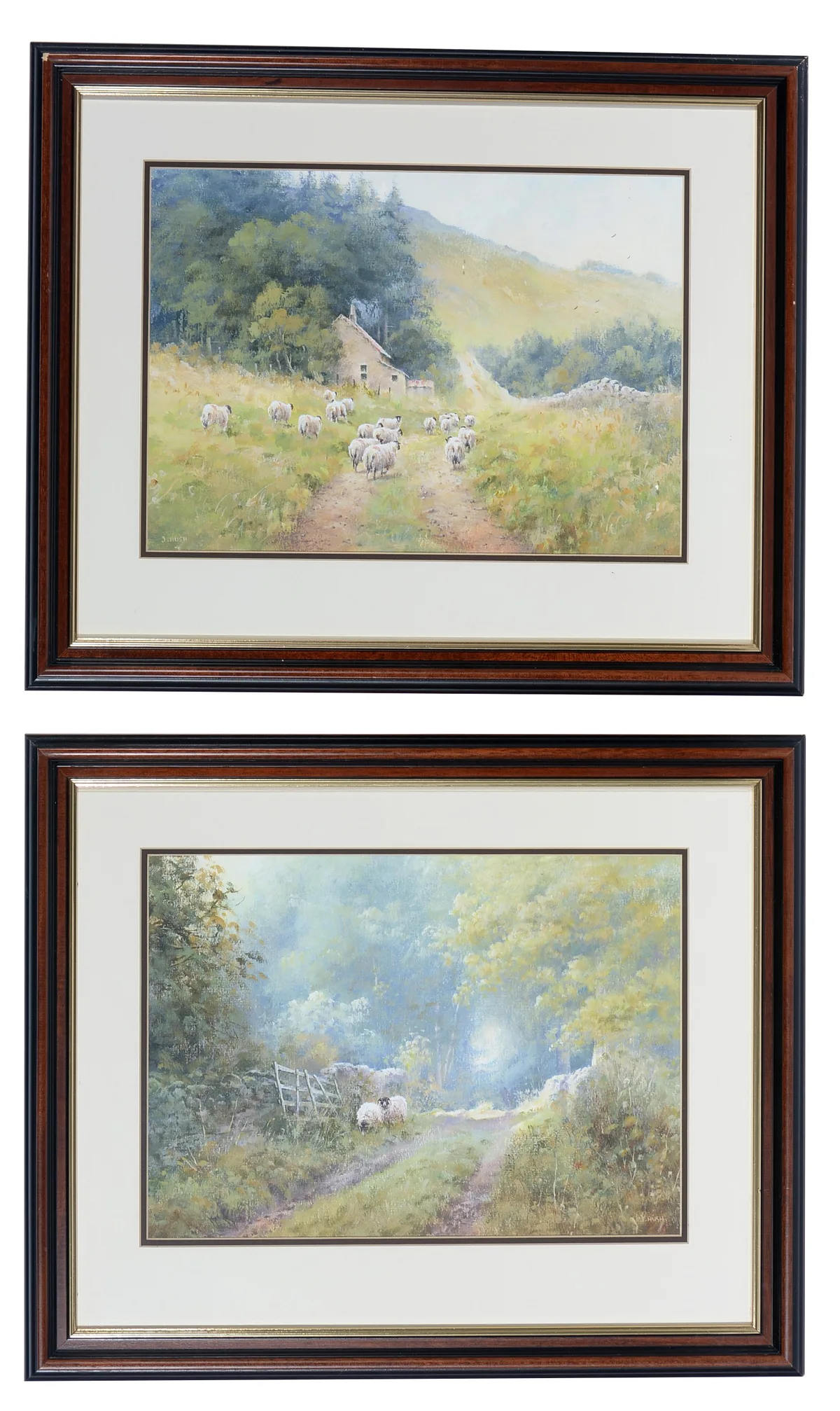 Joe Hush, Squirrel Lane and Shepherds Cottage; tranquil summertime scenes, acrylic