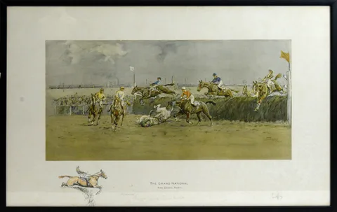 Charles Johnson Payne, The Grand National, lithograph, with printed and hand-tinted remarque