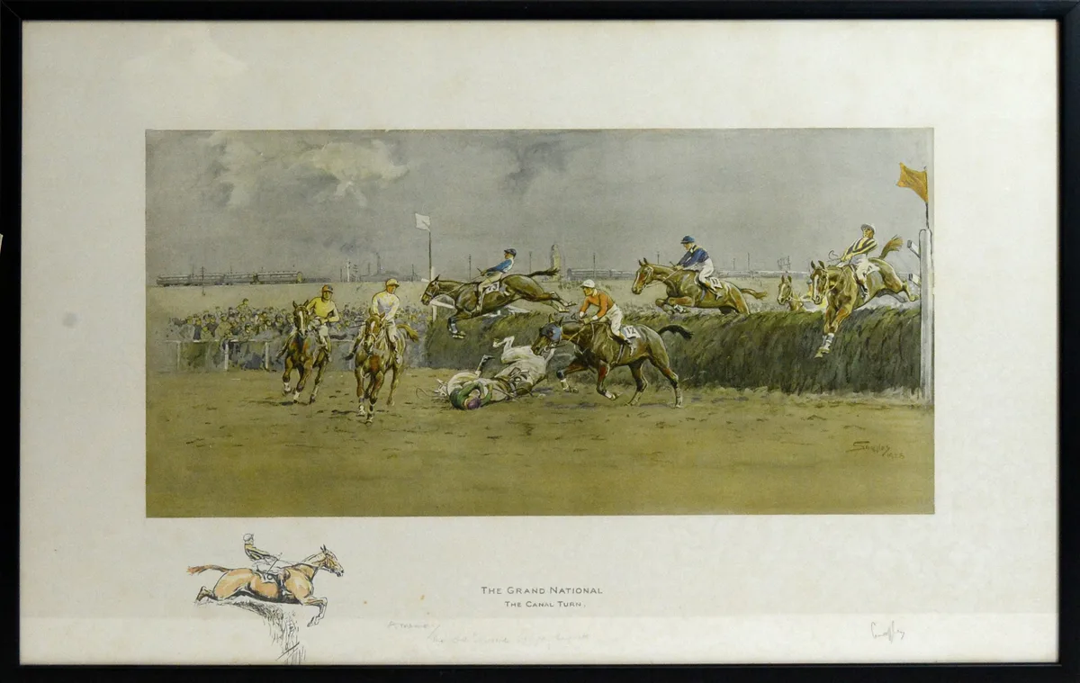 Charles Johnson Payne, The Grand National, lithograph, with printed and hand-tinted remarque