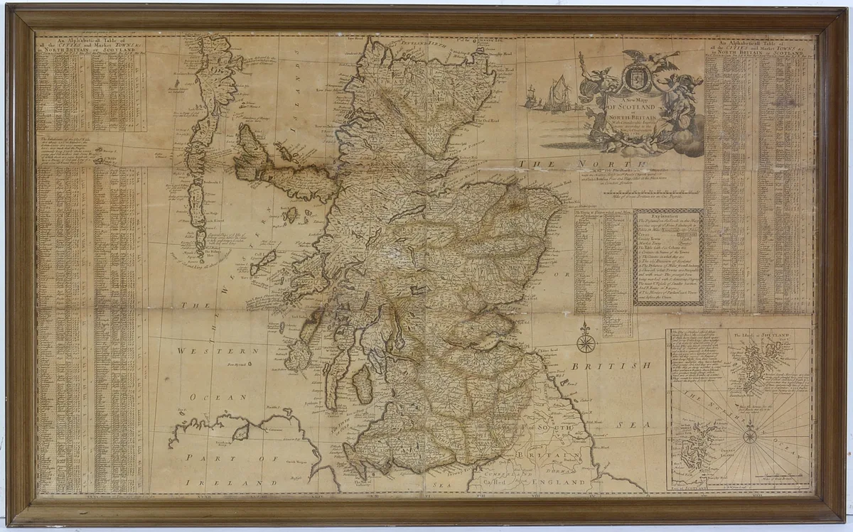 Thomas Bowles, 18th Century map of Scotland, the North of England, and Ireland, engraving, circa 1760