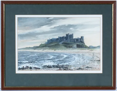 Ronald William Thornton, Bamburgh Castle, watercolour and gouache