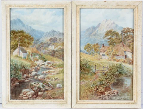 John Wilson Hepple, A pair of Idyllic Landscape Views, watercolour